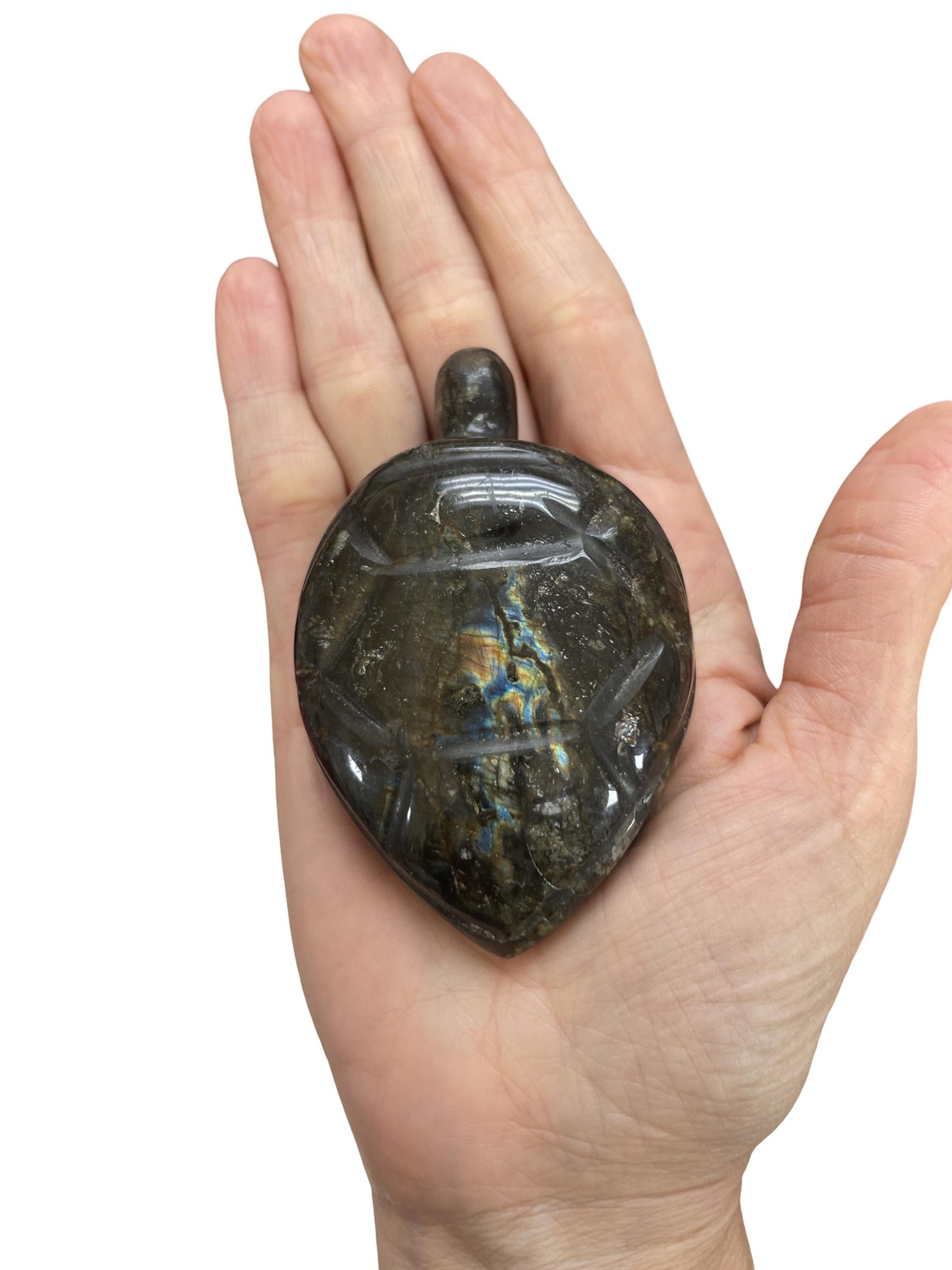 Flashy Labradorite Turtle Carving: Crystal Home Decor, Protection Stone