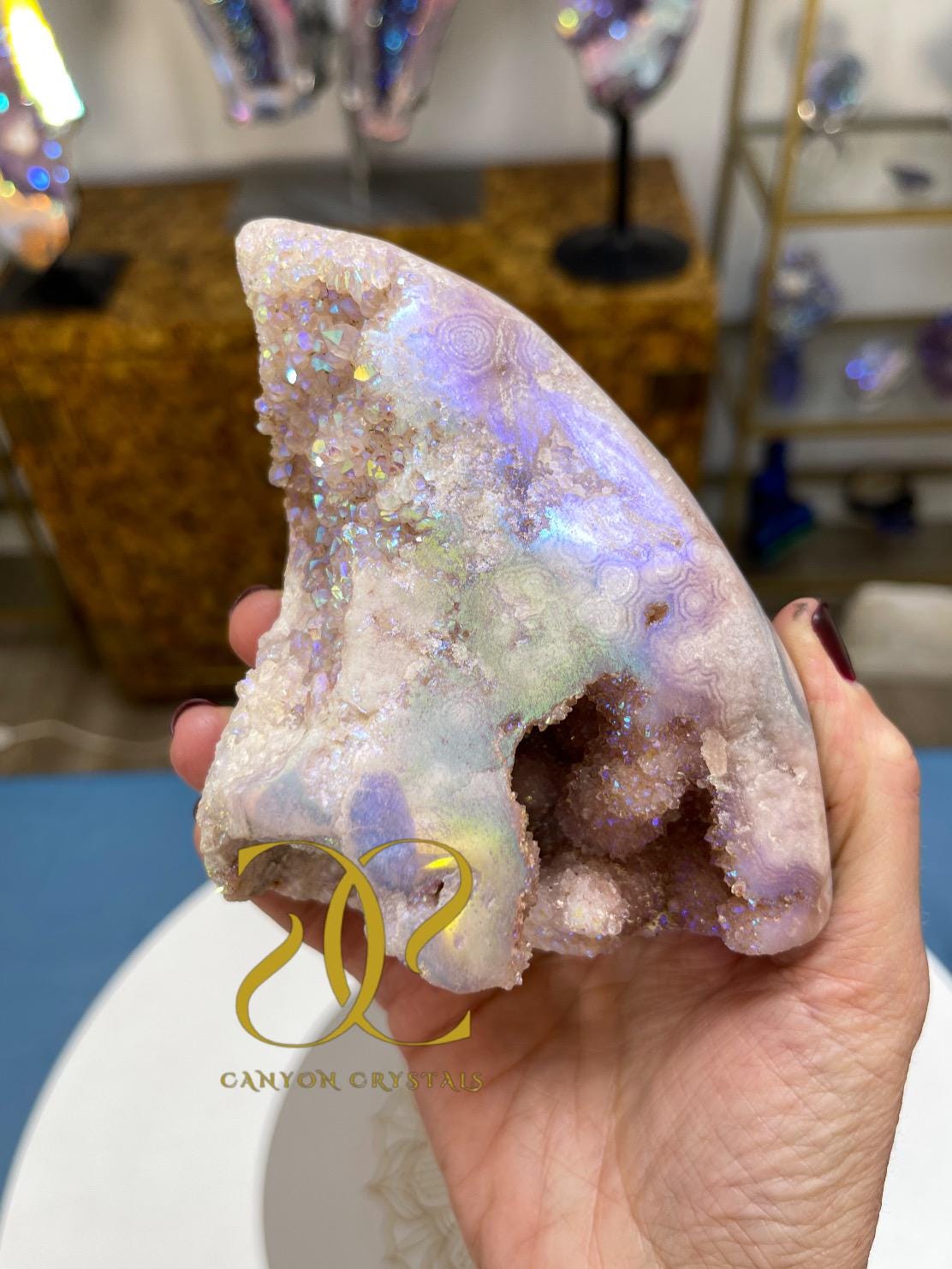 Angel Aura Pink Amethyst Caviar One of kind Crystal Art | Heart Healing & High-Vibration Crystal Décor | Exclusive Gift for Crystal Lover