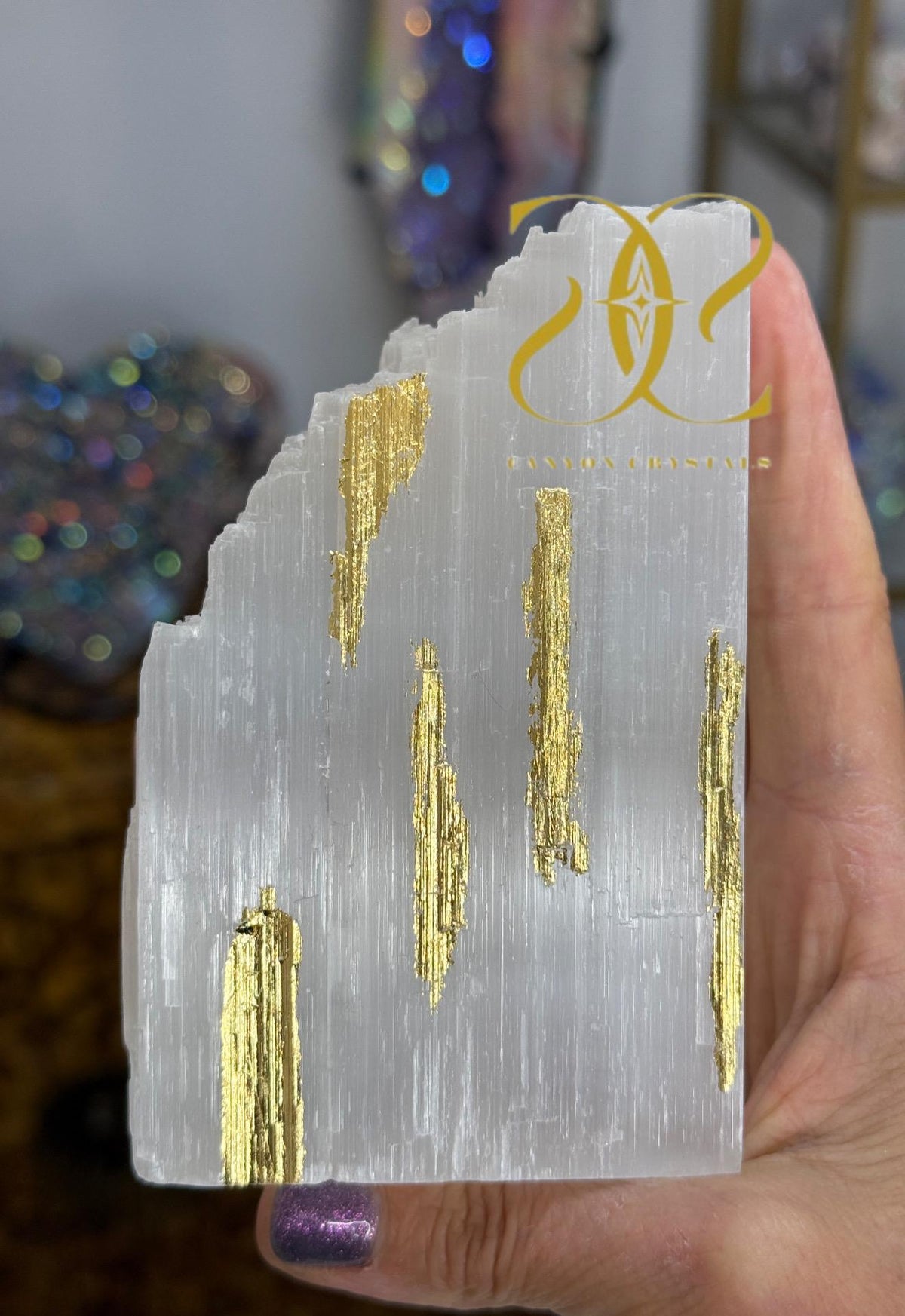 Custom Gold Leaf Selenite Bookends: Art Deco Library Decor