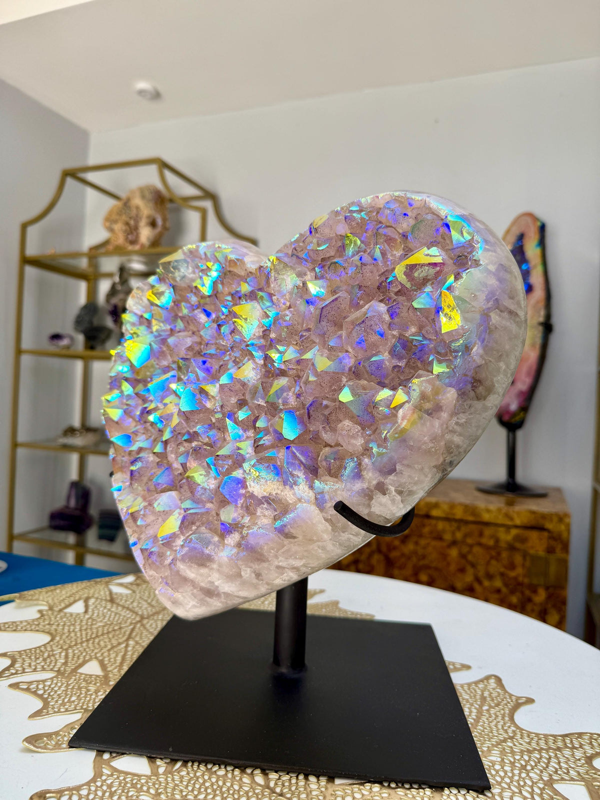 XL Aura Amethyst Heart, Collector Crystal Sculpture, Luxury Iridescent Gemstone Art, Rare Aura Quartz Heart Statement Crystal High End Decor