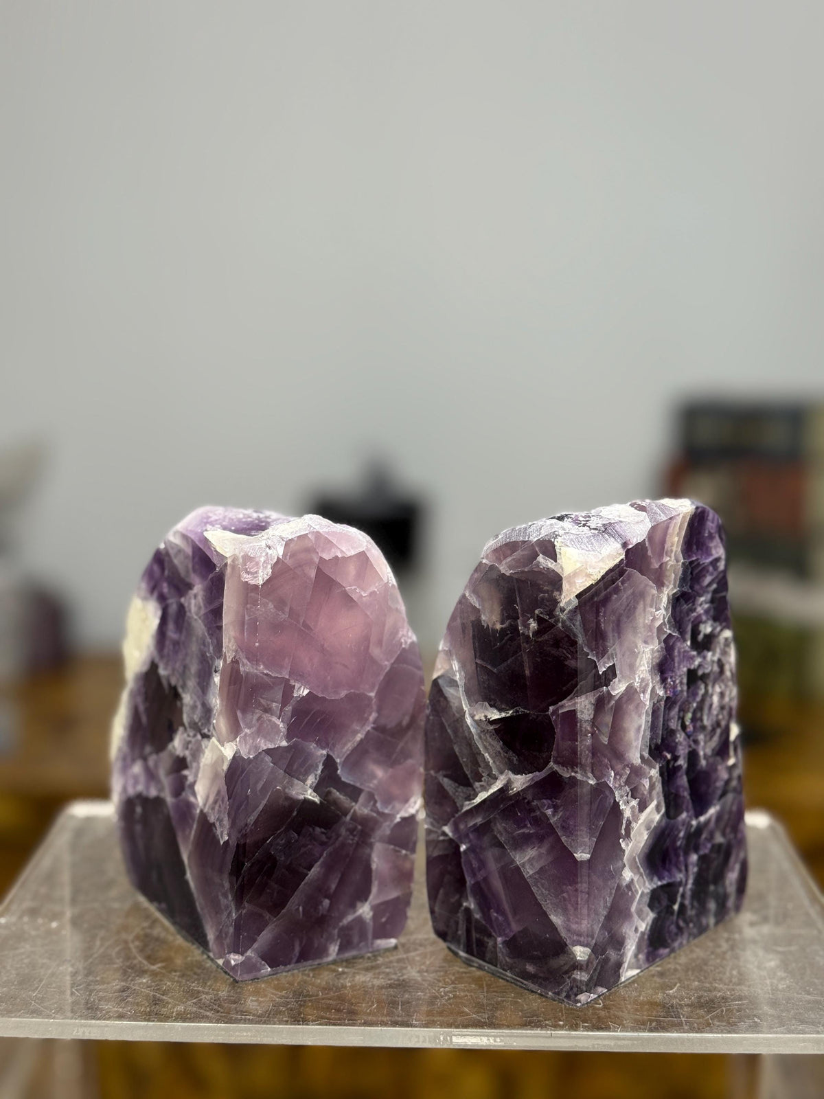 Purple Fluorite Bookends: Library Decor, Crystals for Focus