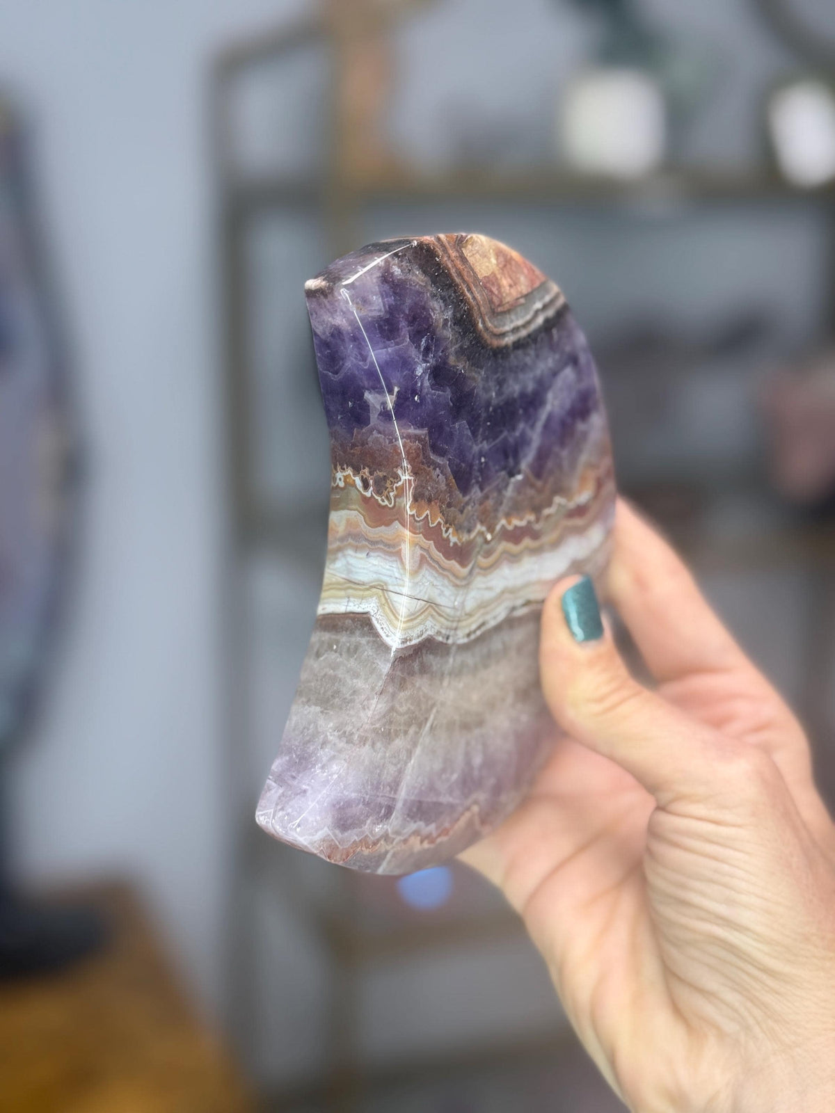 Amethyst & Crazy Lace Agate Moon, Crystal Crescent Moon Decor