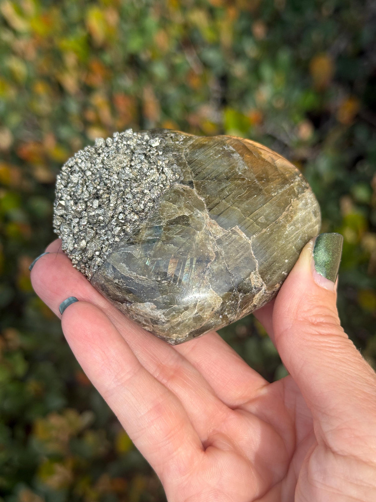Radiant Labradorite Heart with Pyrite | One of a Kind Crystal Heart | Healing Crystal Decor | Manifestation Stone Gift