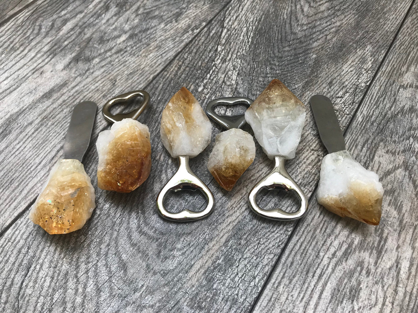 Citrine Cheese Knife, Citrine Bottle Opener, Gemstone Flatware, Citrine Silverware, Quartz Cutlery, Crystals, Kitchenware, Mother's Day Sale