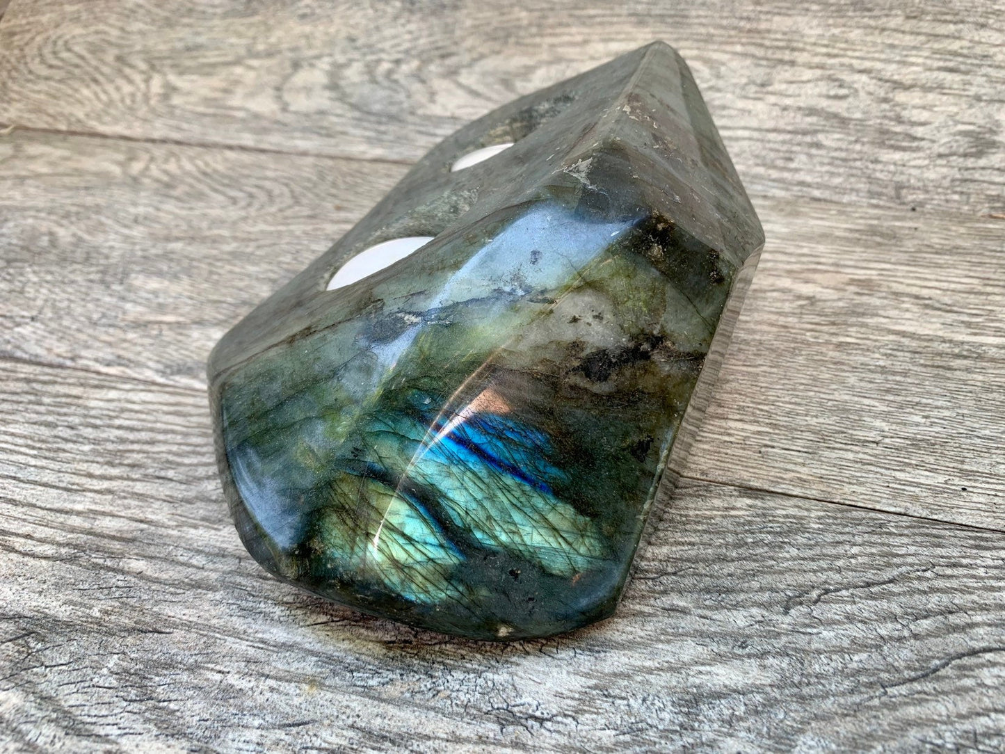 Large Labradorite Double Tea Light Holder, Labradorite Slab, Candle Holder, Home Accessories, Home Decor, Metaphysical, High Vibration