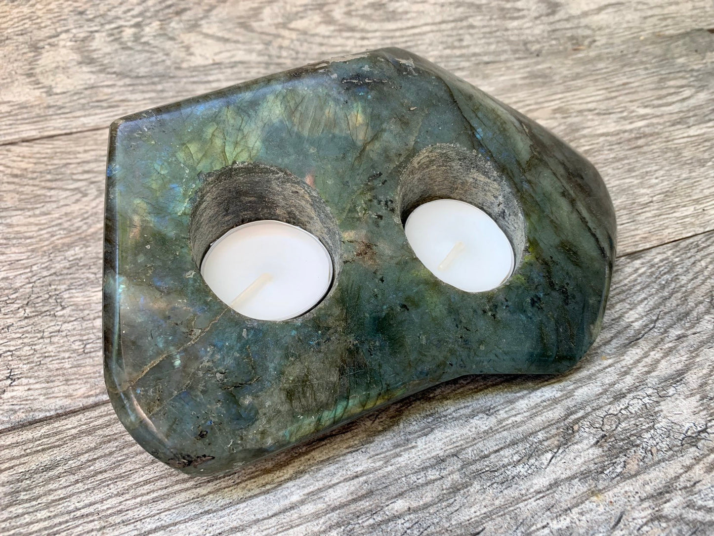 Large Labradorite Double Tea Light Holder, Labradorite Slab, Candle Holder, Home Accessories, Home Decor, Metaphysical, High Vibration