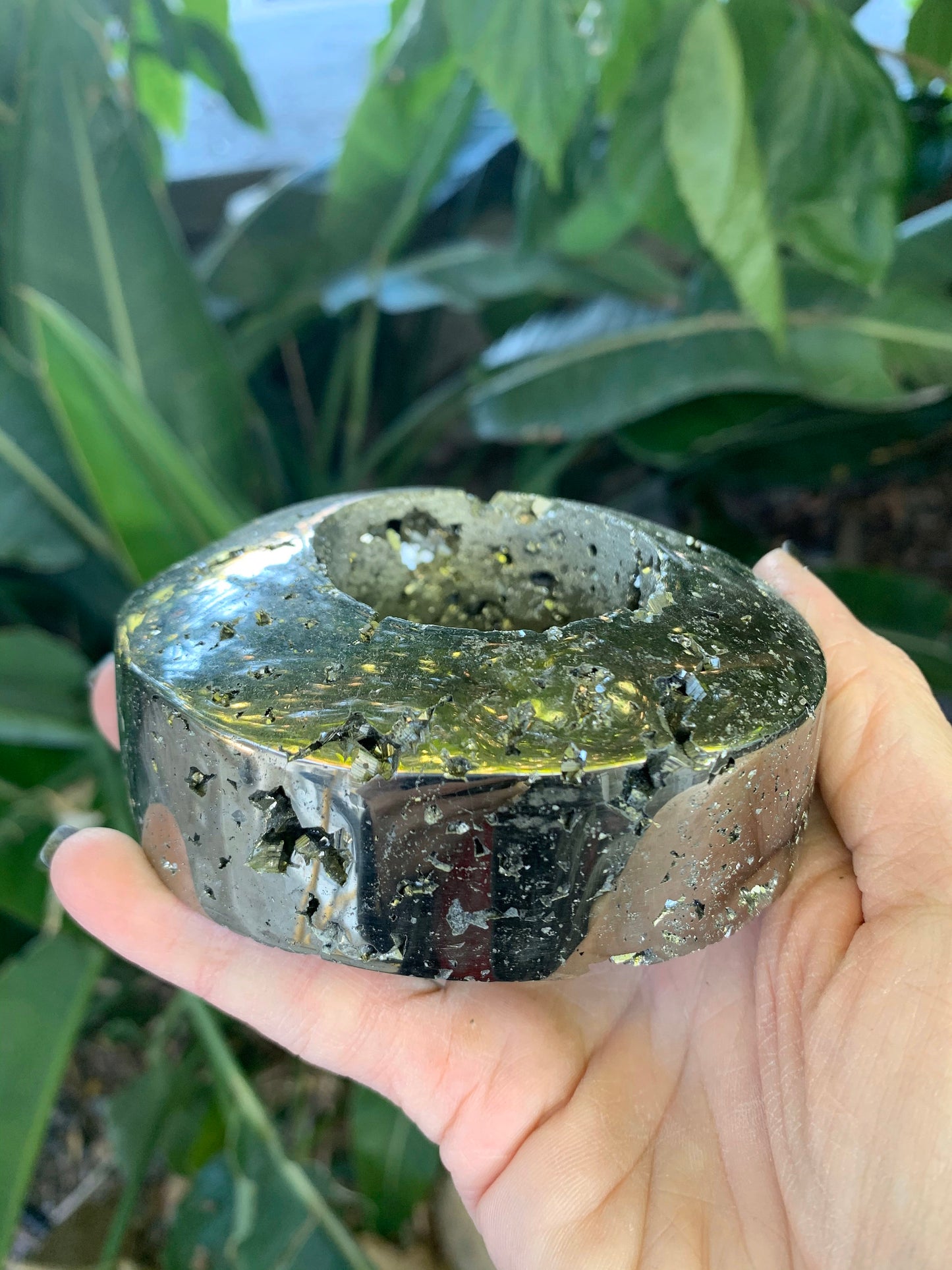 Pyrite Tea Light Holder, Raw Pyrite Candleholder, Oval Candleholder, Pyrite Carving, Home Accessories, Home Decor, Amethyst, Reiki, Chakra,