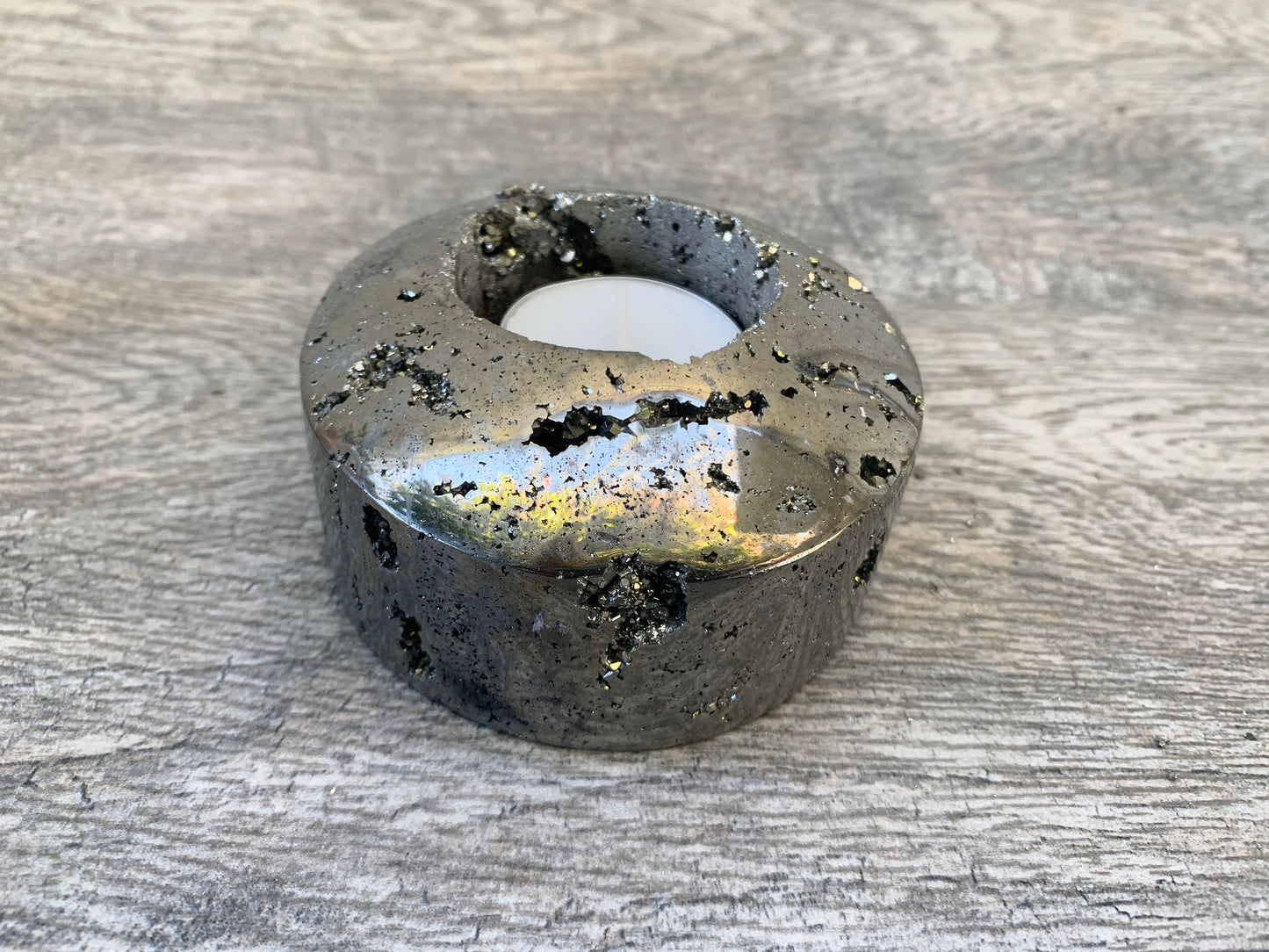 Pyrite Tea Light Holder, Raw Pyrite Candleholder, Oval Candleholder, Pyrite Carving, Home Accessories, Home Decor, Amethyst, Reiki, Chakra,