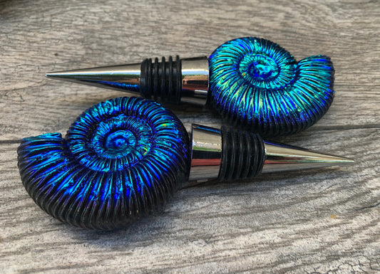 Titanium Aura Ammonite Wine Stopper, Aura Crystal Bottle Stopper, Barware, Home Accessories, Home Decor, Aura Fossils, Nautilus, Crystals
