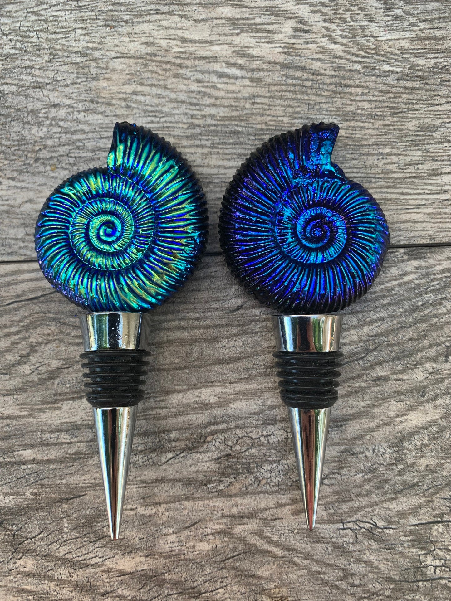 Titanium Aura Ammonite Wine Stopper, Aura Crystal Bottle Stopper, Barware, Home Accessories, Home Decor, Aura Fossils, Nautilus, Crystals