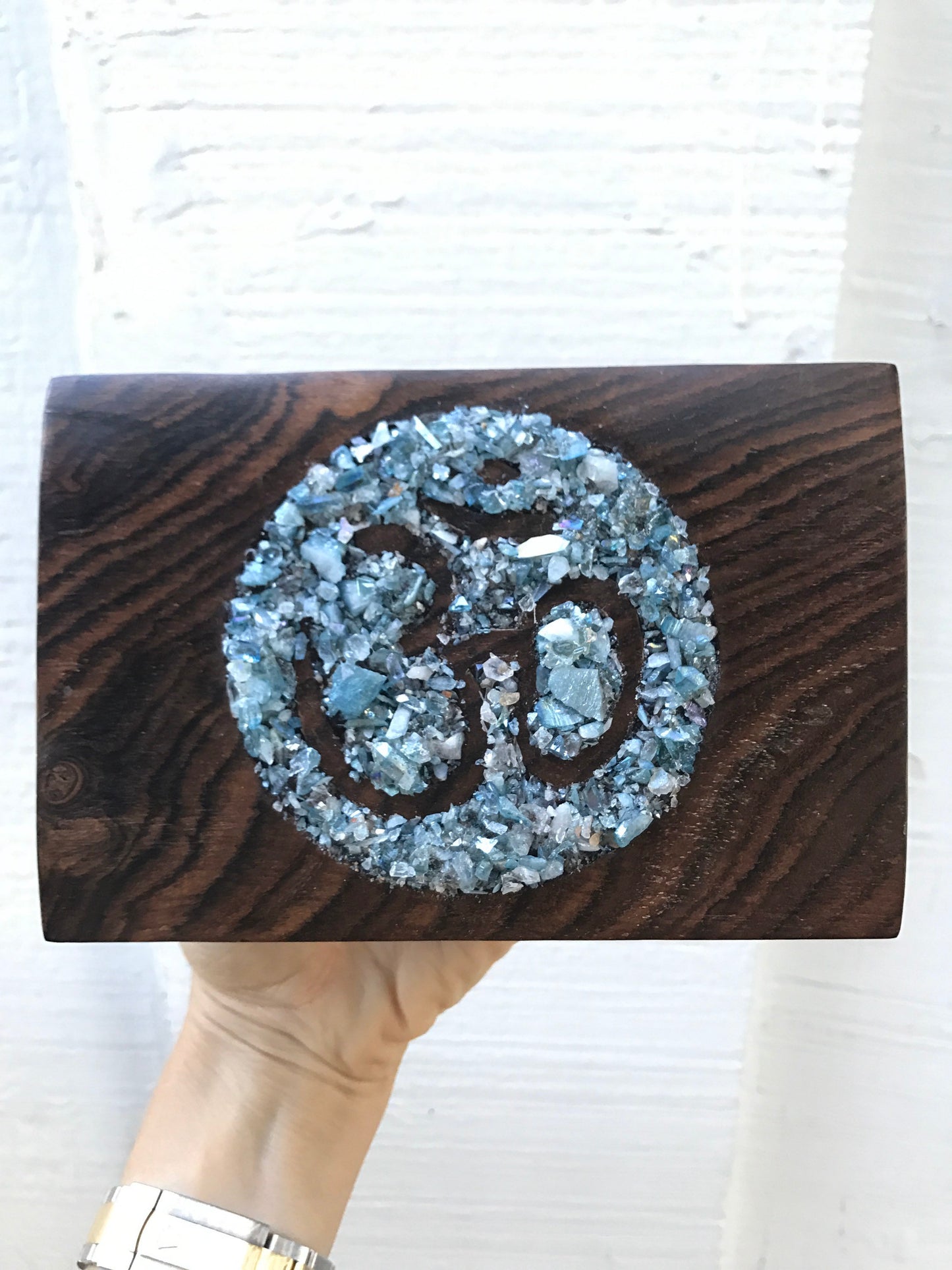 Om Keepsake Wooden Box, Pyrite Om, Turquoise. Aqua Aura, Home Decor, Metaphysical, Home Accessories, Reiki, Om Box, Feng Shui, Crystals