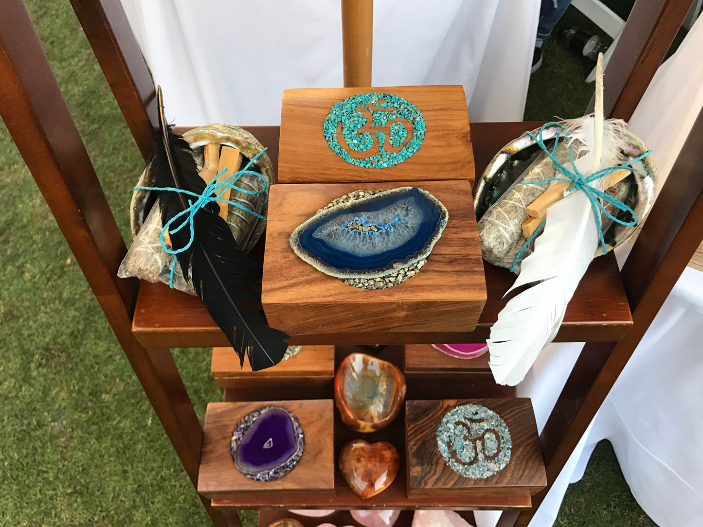 Om Keepsake Wooden Box, Pyrite Om, Turquoise. Aqua Aura, Home Decor, Metaphysical, Home Accessories, Reiki, Om Box, Feng Shui, Crystals