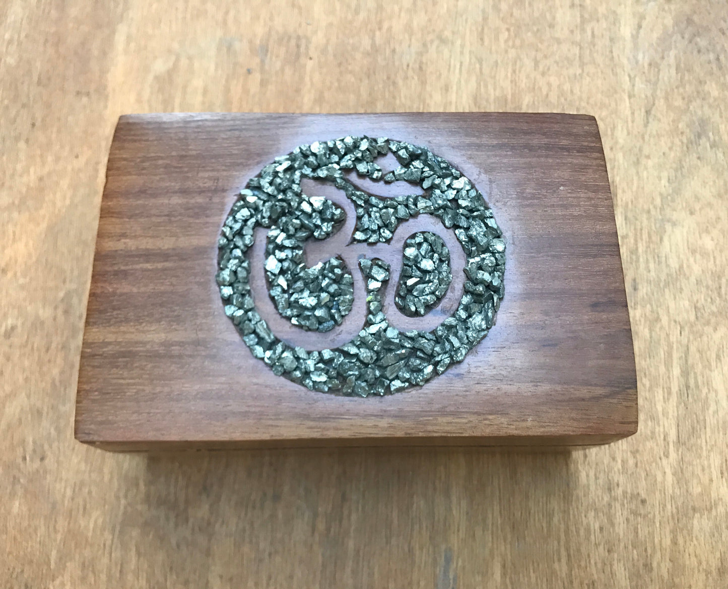 Om Keepsake Wooden Box, Pyrite Om, Turquoise. Aqua Aura, Home Decor, Metaphysical, Home Accessories, Reiki, Om Box, Feng Shui, Crystals