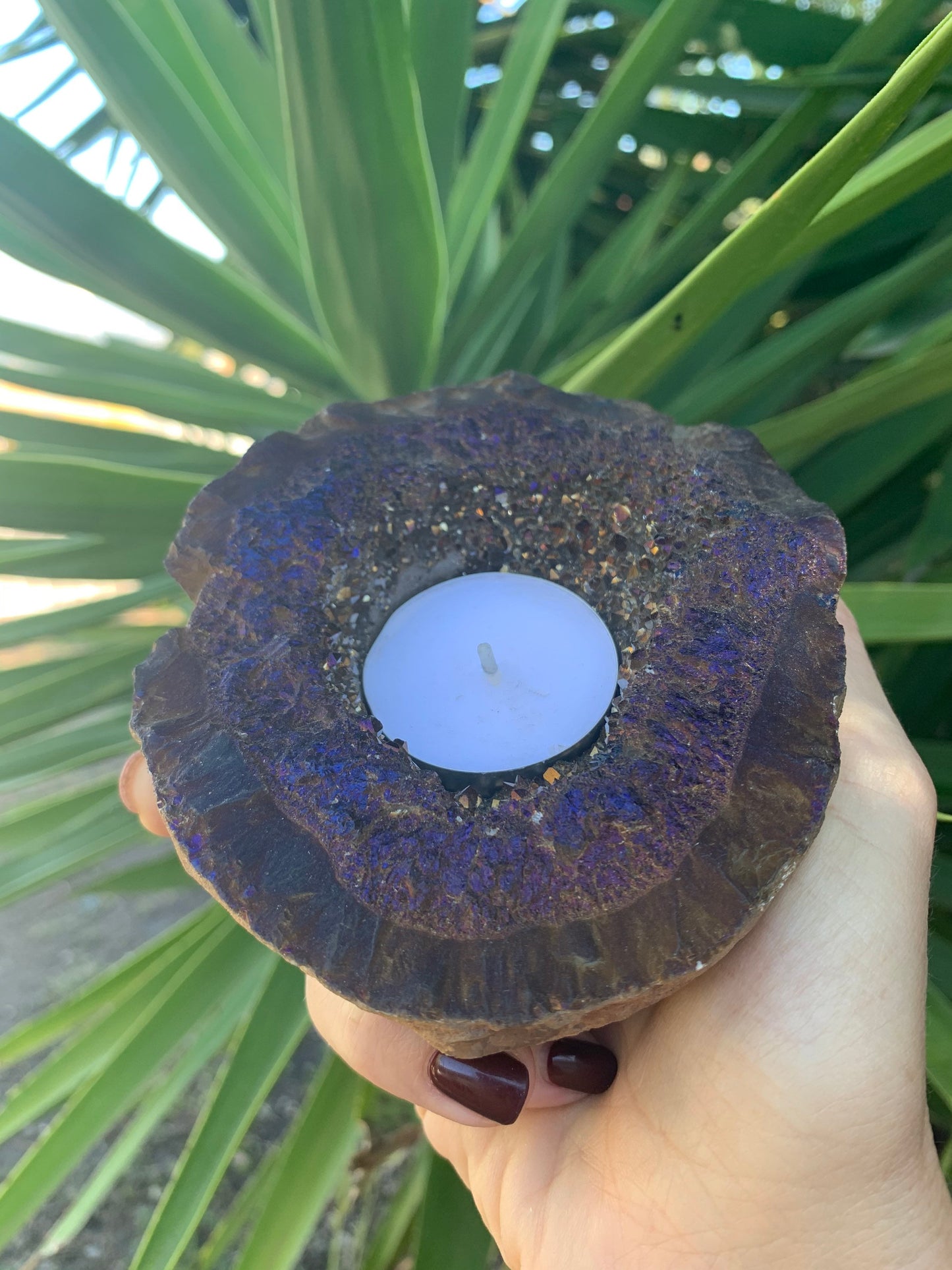 Titanium Aura Candle Holder, Aura Quartz Geode,Home Accessories, Home Decor, Amethyst, Reiki, Chakra, Meditation, Altar