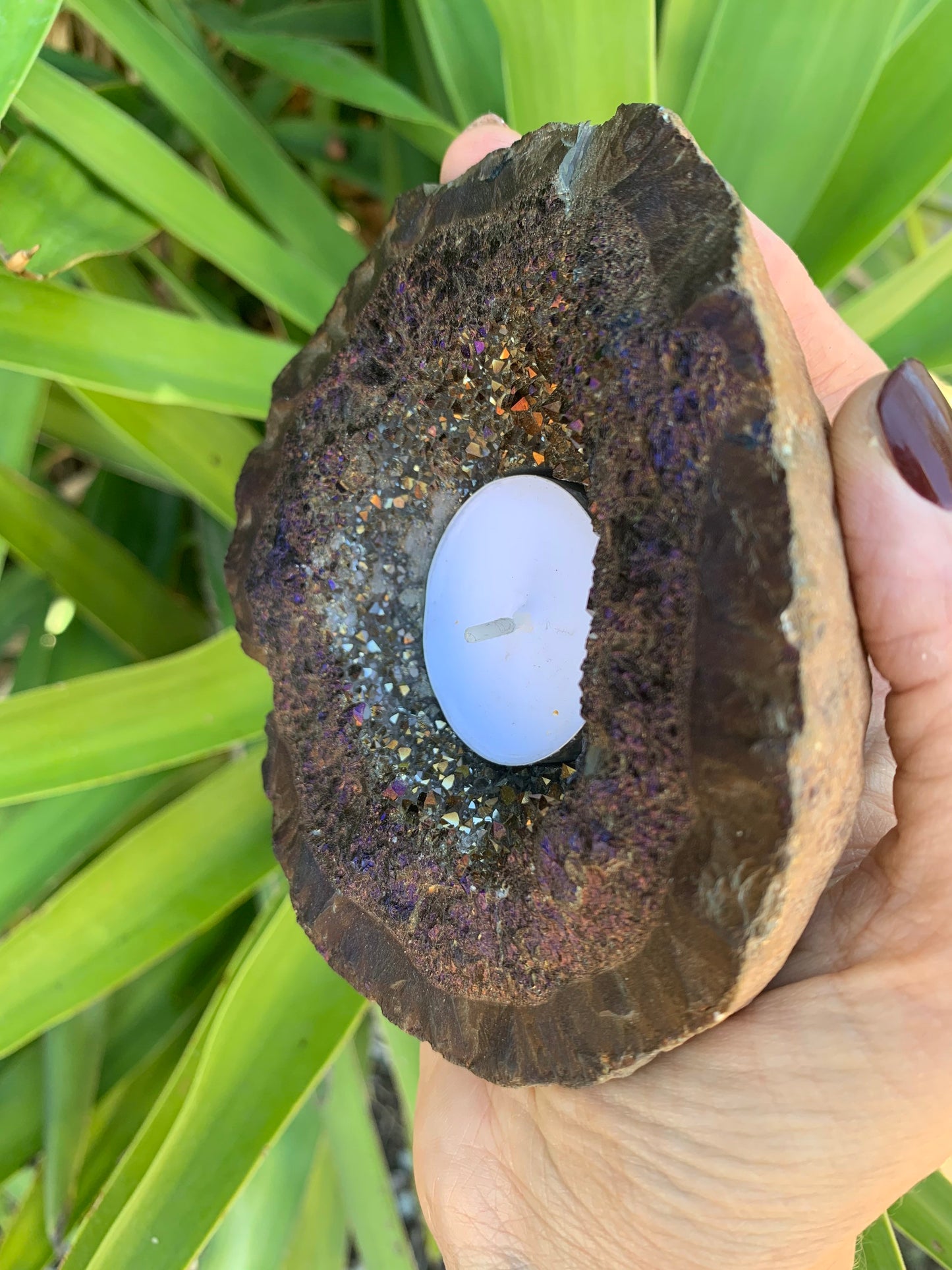 Titanium Aura Candle Holder, Aura Quartz Geode,Home Accessories, Home Decor, Amethyst, Reiki, Chakra, Meditation, Altar