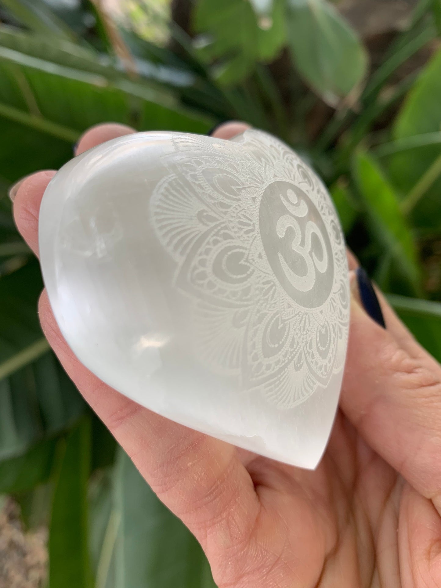 Om Selenite Heart, Etched Selenite Om Mandala, Sacred Geometry, Sacred Space, Altar, Metaphysical, Energy Clearing