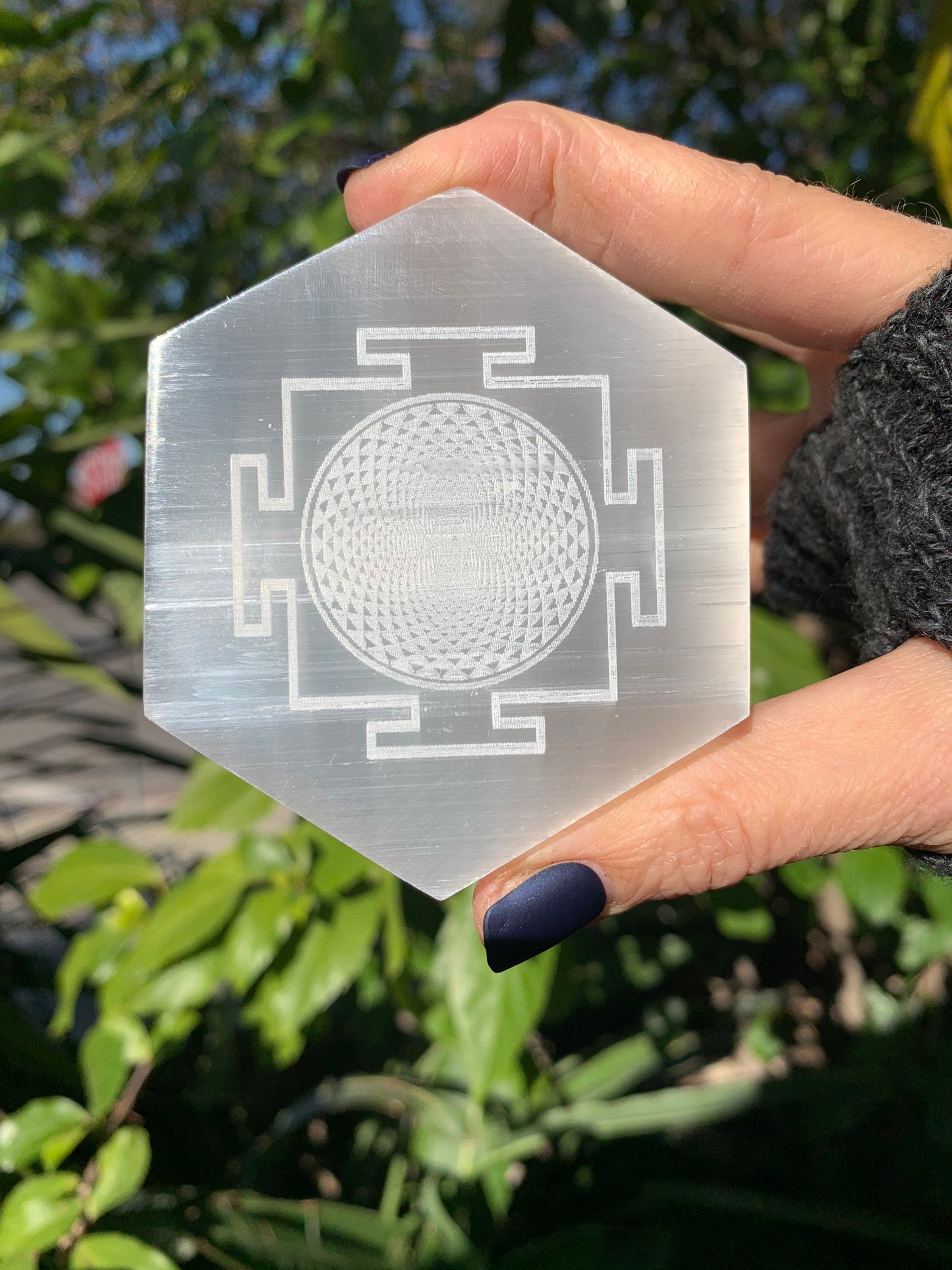 Selenite Hexagon, Etched Selenite Sacred Geometry Symbols, Selenite Charging Plate, Sacred Space, Altar, Crystal Grid, Energy Clearing