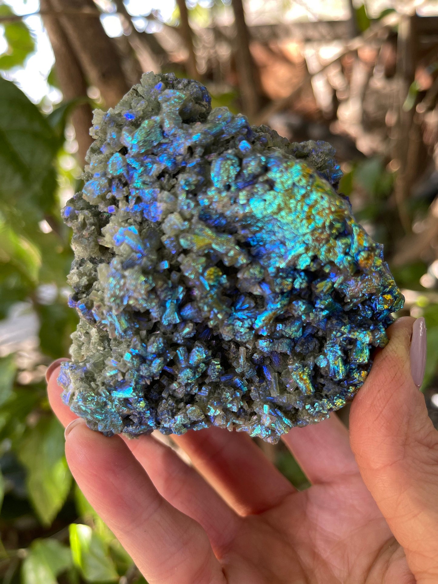 Large Aura Prehnite Cluster, Angel Aura, Aura Crystals, Aura Quartz, Rainbow Aura, Spiritual Tools, Rocks and Geodes, Custom Aura