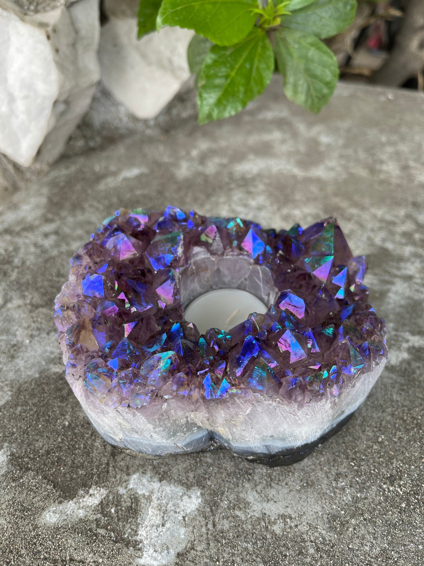 Angel Aura Amethyst Candle holder, Aura Amethyst Cluster, Home Accessories, Home Decor, Air Planter,Amethyst, Aura Crystals, Aura Quartz