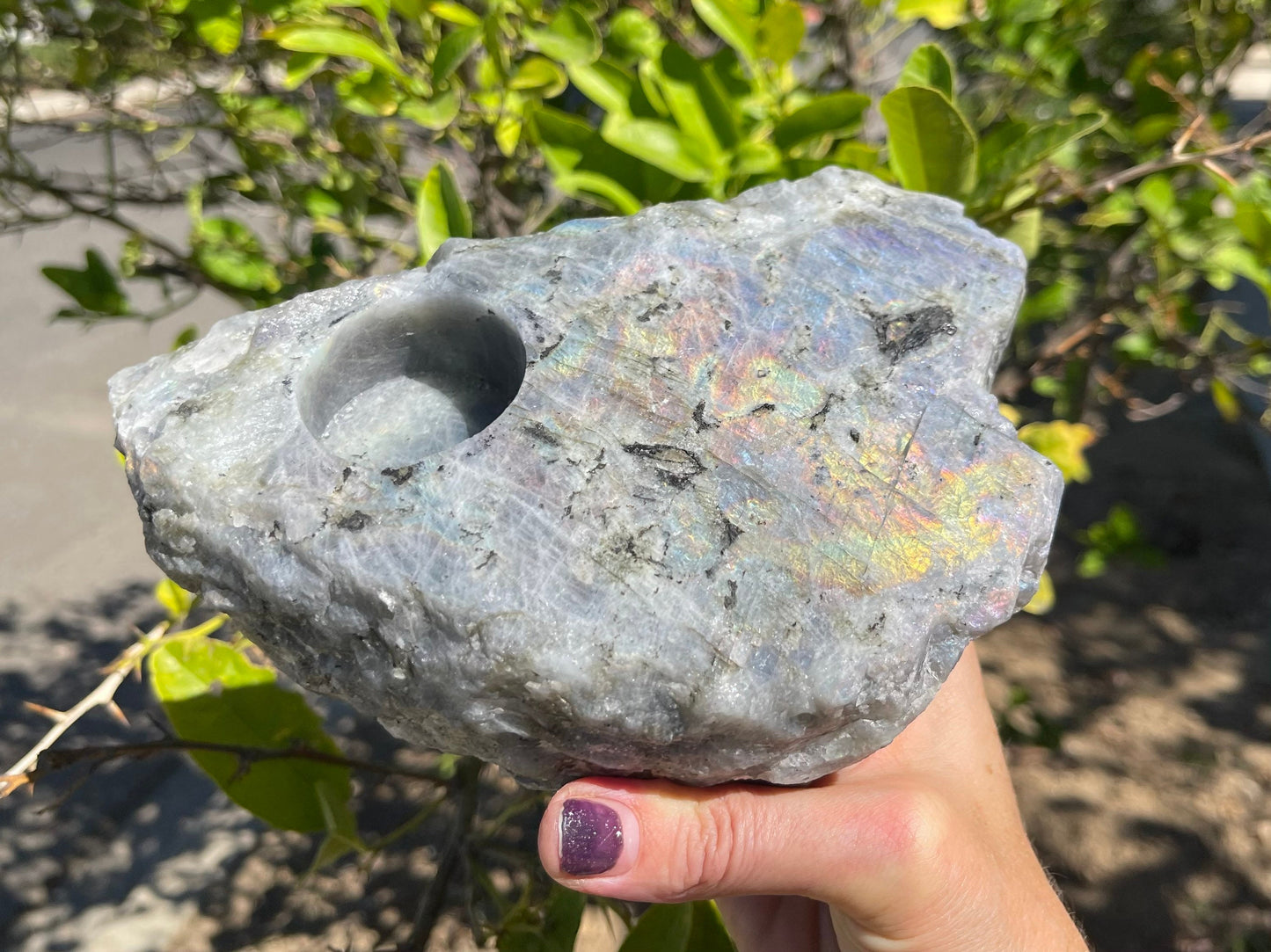 Purple Labradorite Candle Holder, Home Decor, Sunset Labradorite, Raw Labradorite, Spectrolite, Home Accessories, High Vibration, Reiki