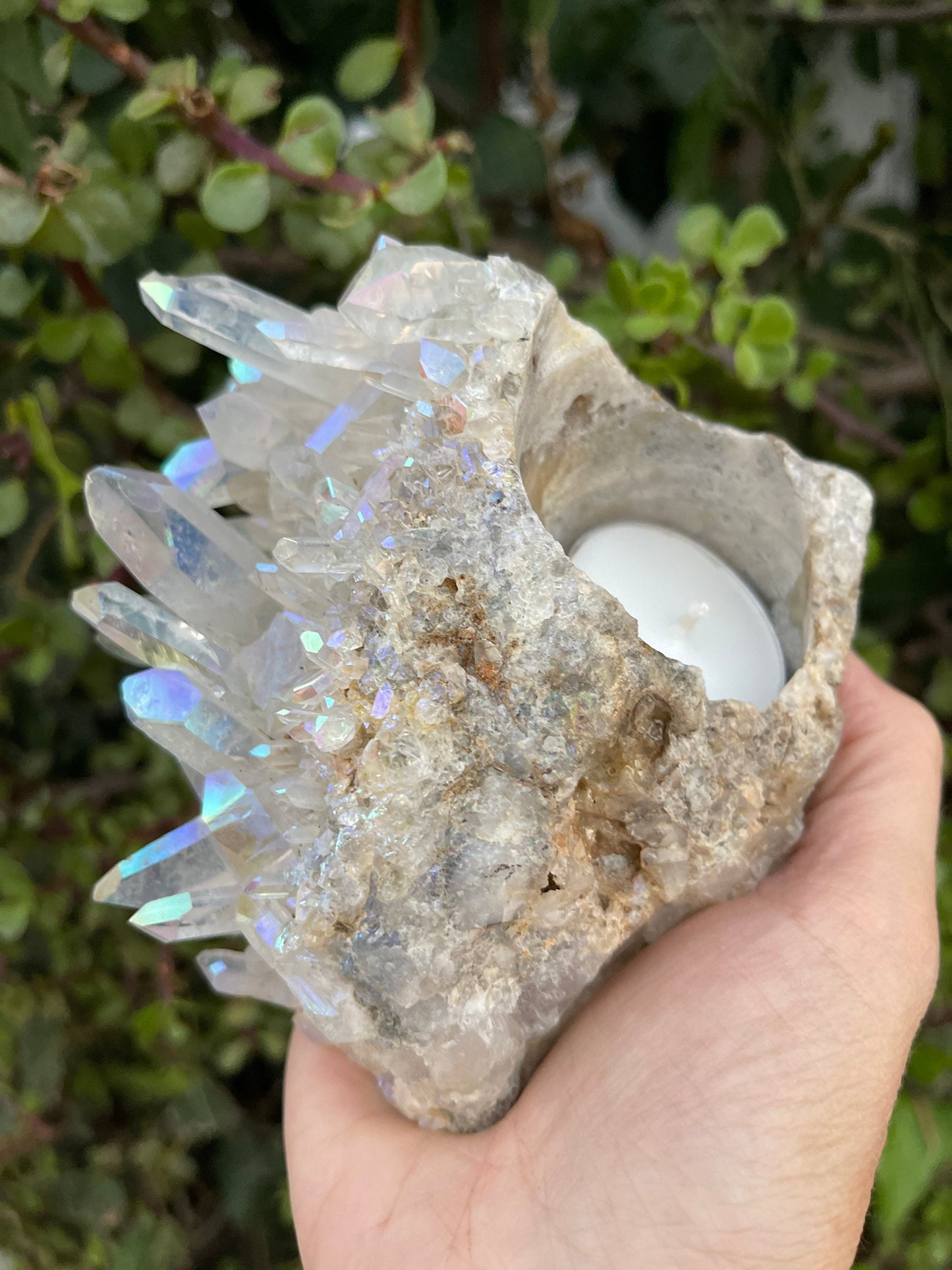 Angel Aura Candle Holder, Aura Quartz Cluster, Home Accessories, Home Decor, Quartz, Reiki, Chakra, Meditation, Altar
