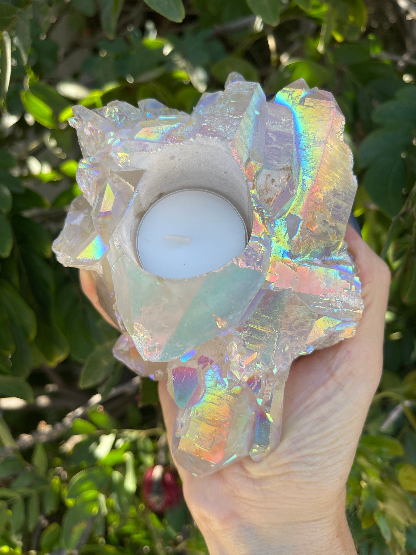 Angel Aura Candle Holder, Aura Quartz Cluster, Home Accessories, Home Decor, Quartz, Reiki, Chakra, Meditation, Altar