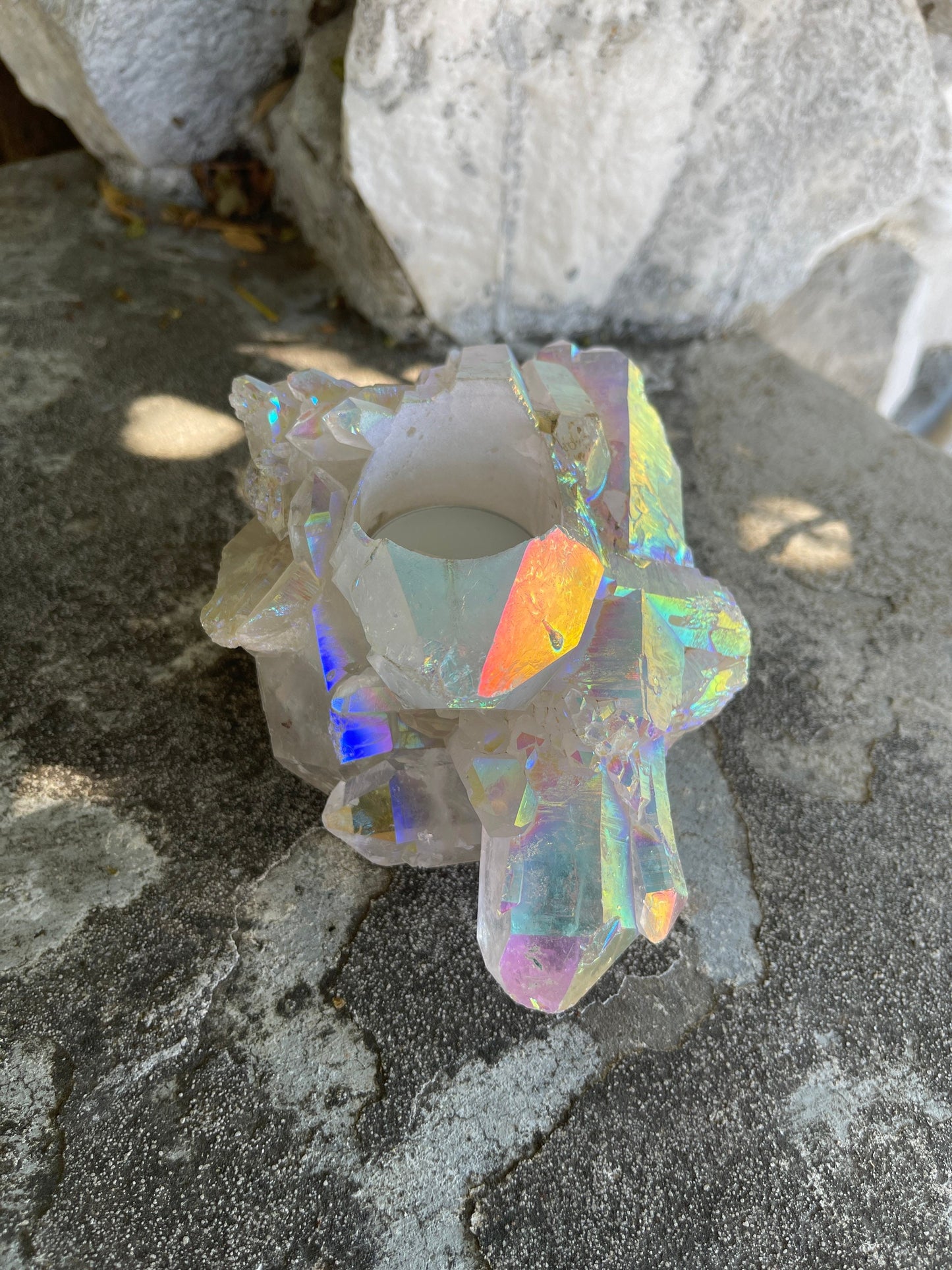 Angel Aura Candle Holder, Aura Quartz Cluster, Home Accessories, Home Decor, Quartz, Reiki, Chakra, Meditation, Altar