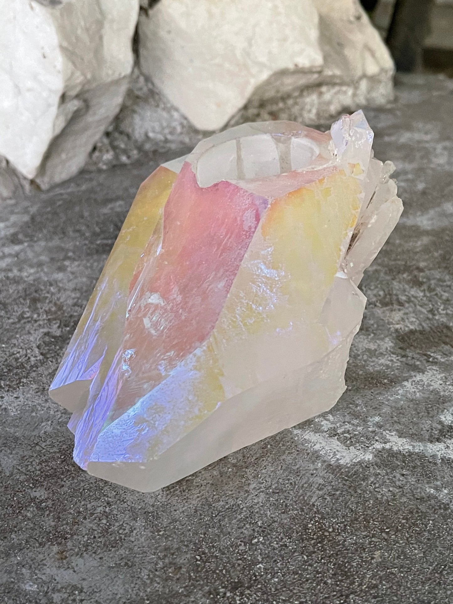 Angel Aura Candle Holder, Aura Quartz Cluster, Home Accessories, Home Decor, Quartz, Reiki, Air Planter, Crystal Art