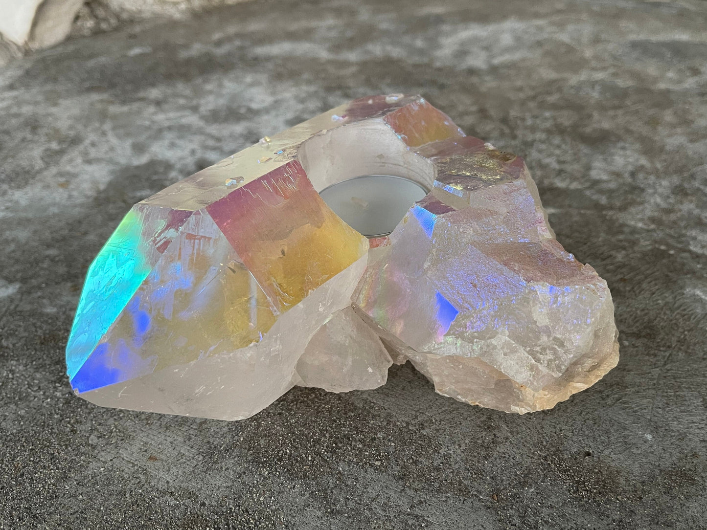 Angel Aura Candle Holder, Aura Quartz Cluster, Home Accessories, Home Decor, Quartz, Reiki, Chakra, Meditation, Altar