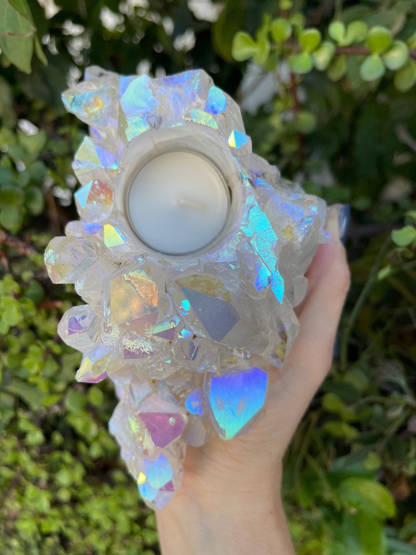Angel Aura Candle Holder, Aura Quartz Cluster, Home Accessories, Home Decor, Quartz, Reiki, Chakra, Meditation, Altar
