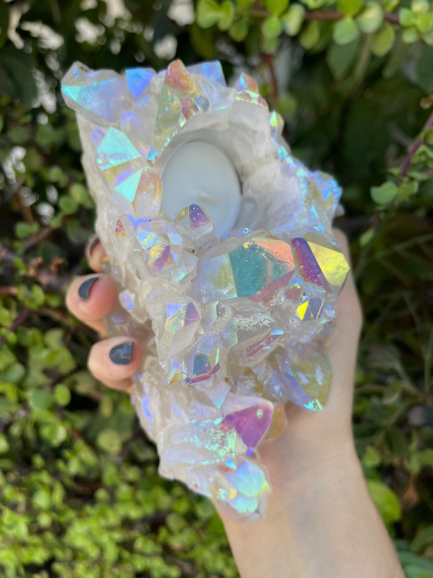 Angel Aura Candle Holder, Aura Quartz Cluster, Home Accessories, Home Decor, Quartz, Reiki, Chakra, Meditation, Altar