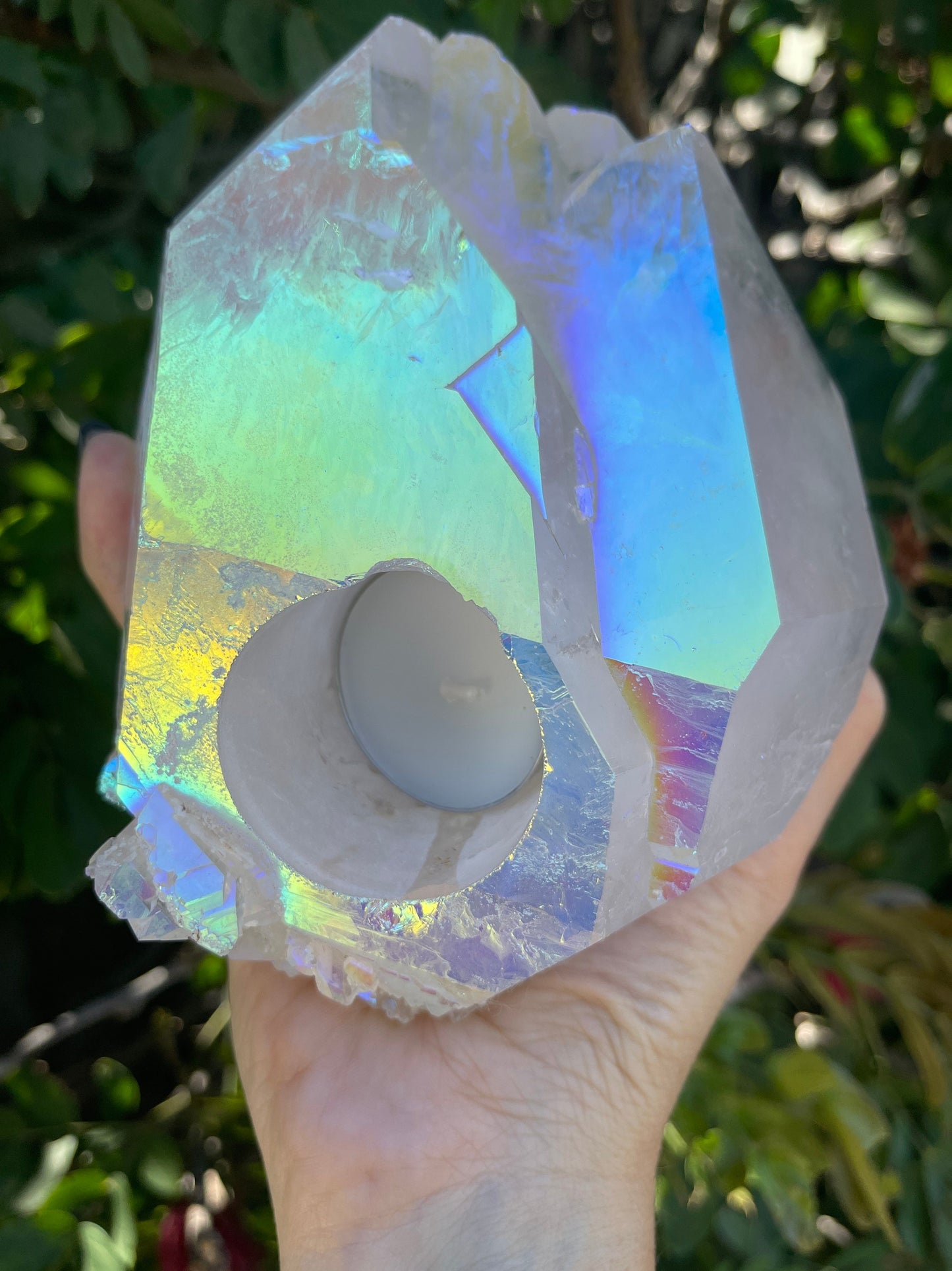 Angel Aura Candle Holder, Aura Quartz Cluster, Home Accessories, Home Decor, Quartz, Reiki, Air Planter, Crystal Art