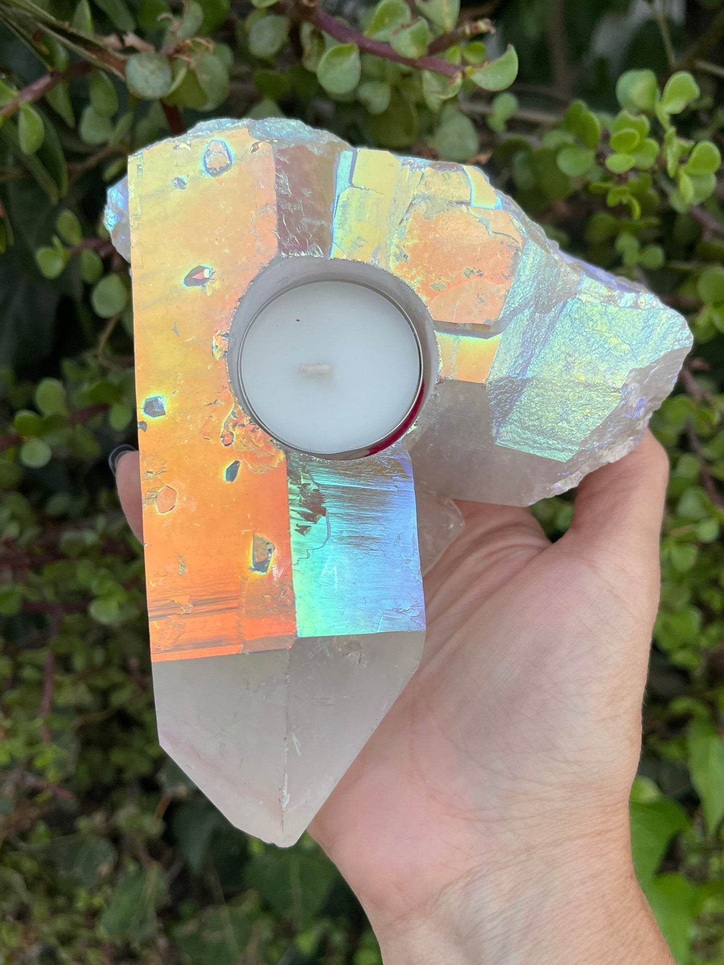 Angel Aura Candle Holder, Aura Quartz Cluster, Home Accessories, Home Decor, Quartz, Reiki, Chakra, Meditation, Altar