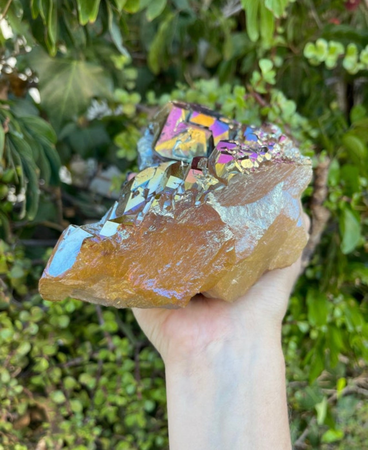 Large Sunset Aura Elestial Quartz, Sunset Aura Crystals