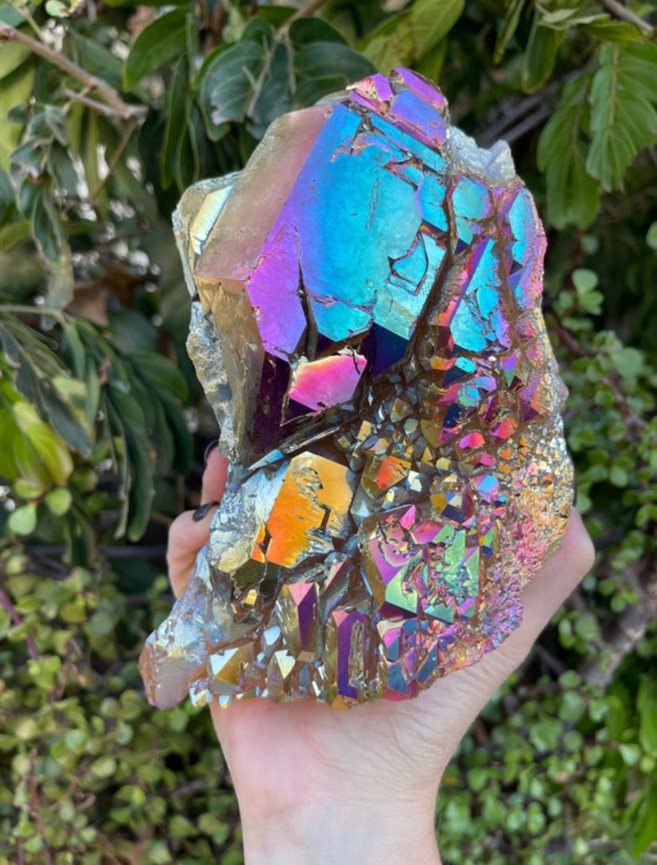 Large Sunset Aura Elestial Quartz, Sunset Aura Crystals
