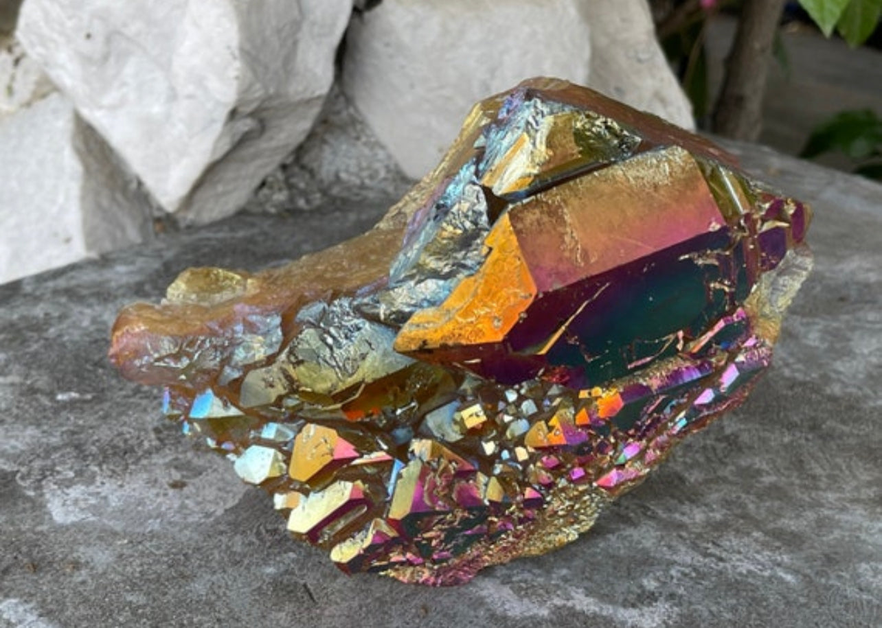 Large Sunset Aura Elestial Quartz, Sunset Aura Crystals