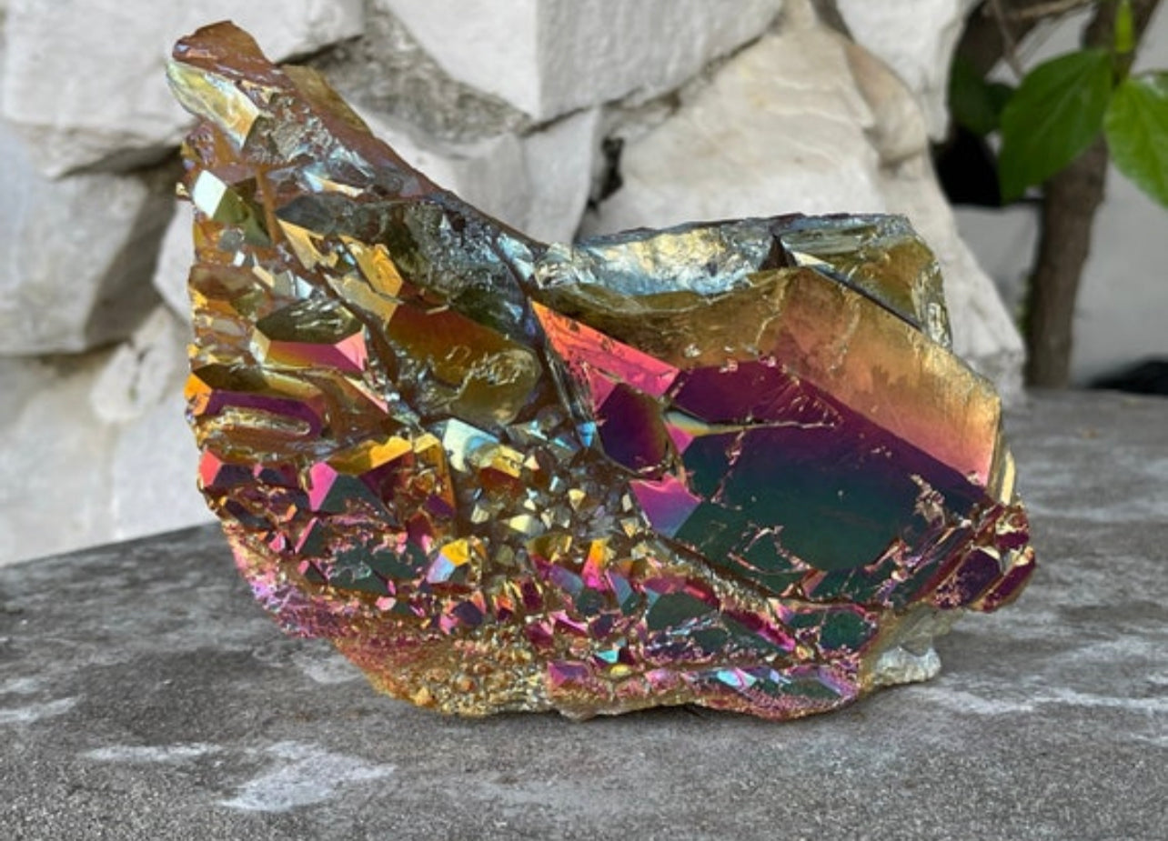 Large Sunset Aura Elestial Quartz, Sunset Aura Crystals