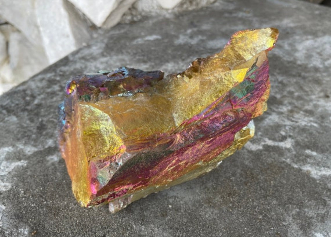 Large Sunset Aura Elestial Quartz, Sunset Aura Crystals
