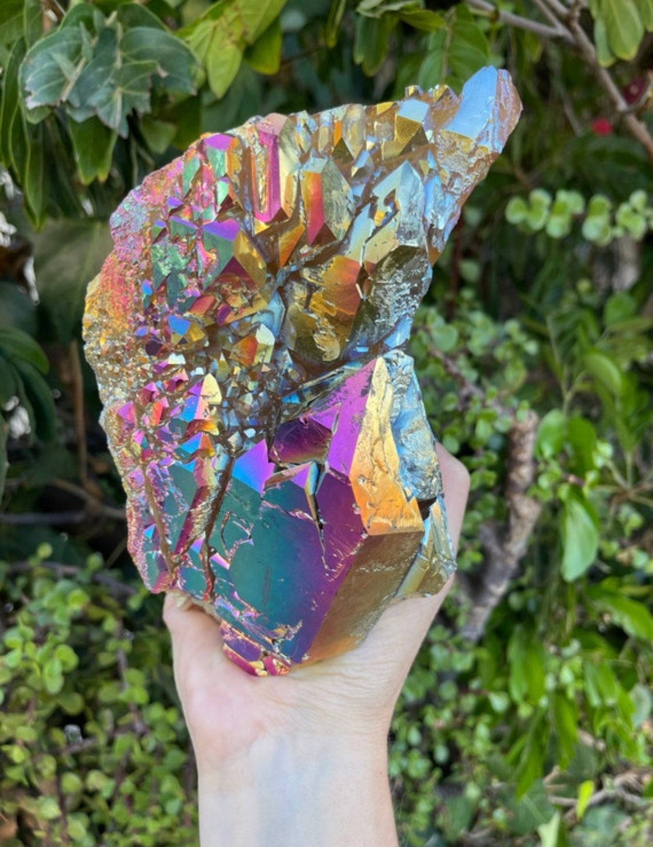 Large Sunset Aura Elestial Quartz, Sunset Aura Crystals