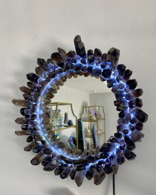 Smokey Quartz Mirror, Light up Mirror, Crystal Mirror, Unique Mirror