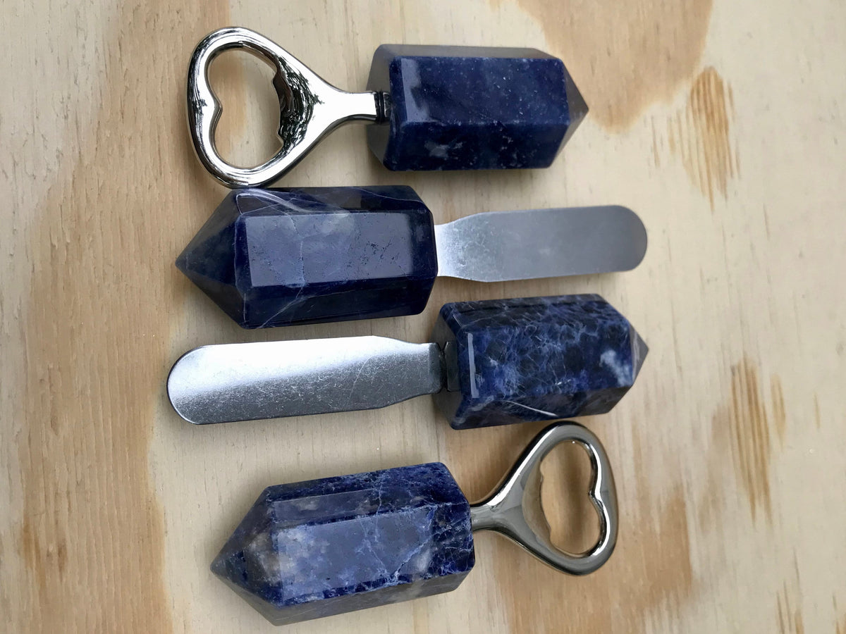 Sodalite Gemstone Flatware:  Natural Stone Cheese Knife & Bottle Opener