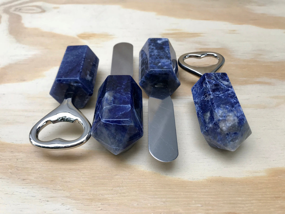 Sodalite Gemstone Flatware:  Natural Stone Cheese Knife & Bottle Opener