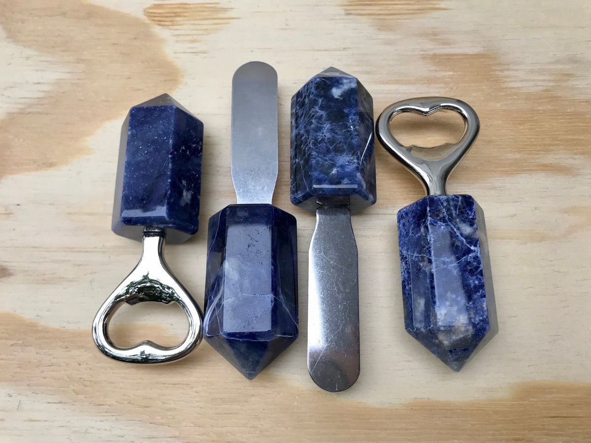 Sodalite Gemstone Flatware:  Natural Stone Cheese Knife & Bottle Opener