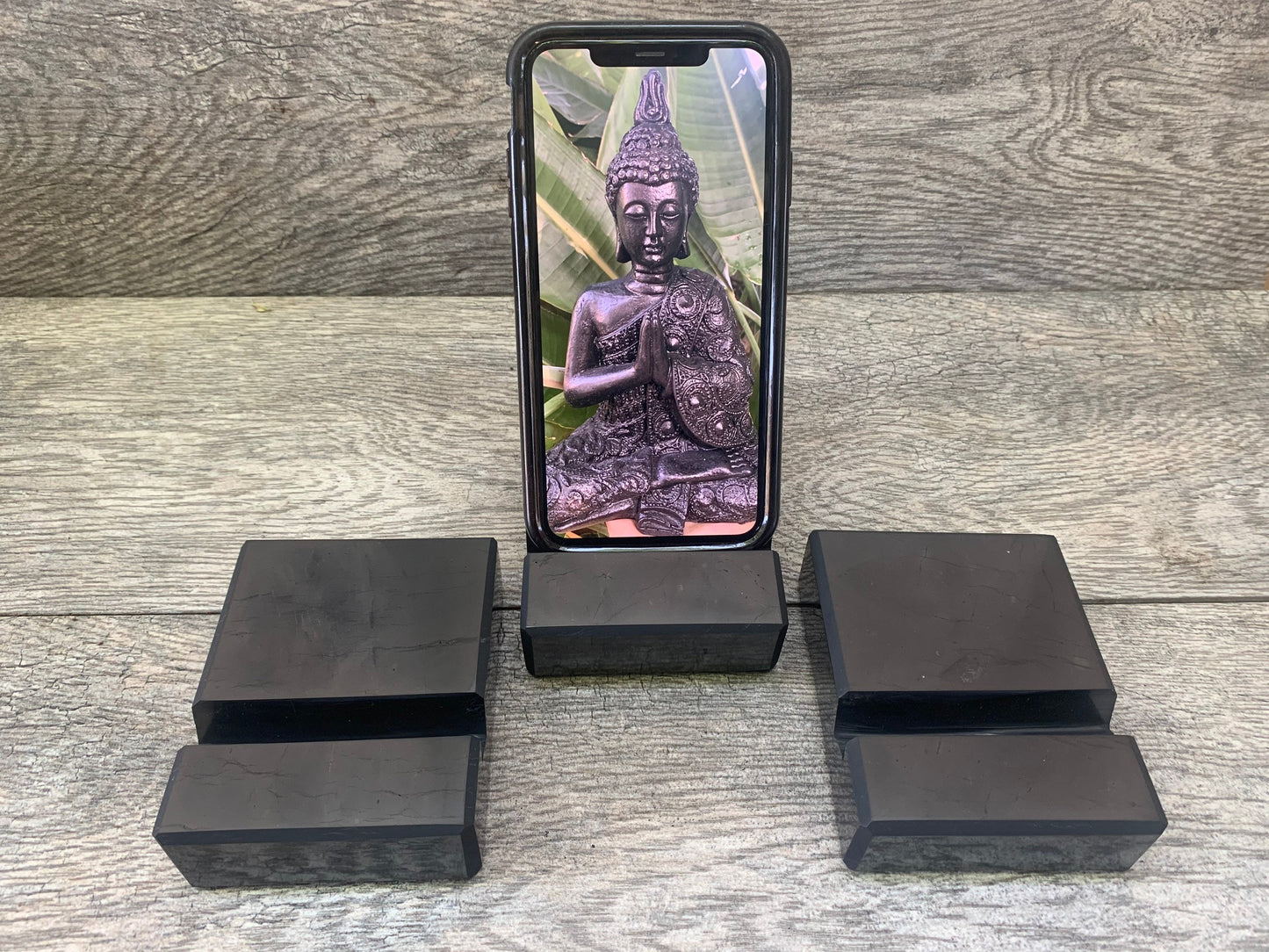 Shungite Cell Phone Holder: EMF Protection, Meditation Altar Decor