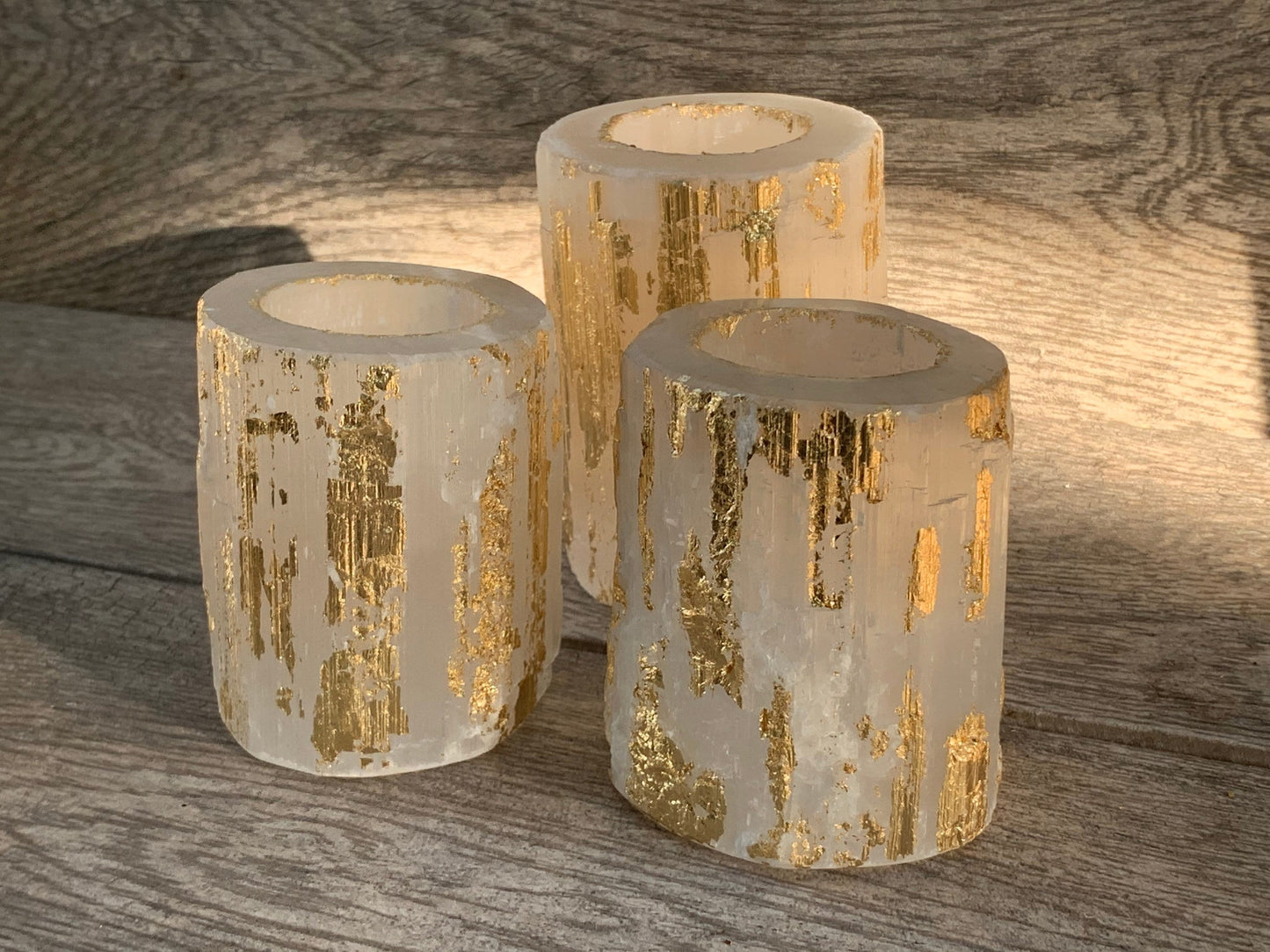 Gold Leaf Selenite Candle Holder, Luxury Candles, Gold Leaf Candles, Home Decor, Gold Decor, Gold Candles, Elegant Tablescape, Unique Candle