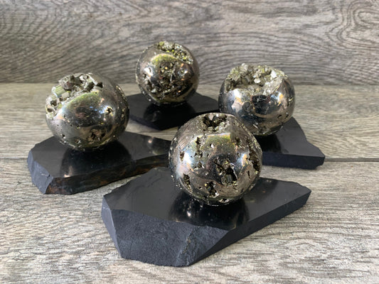 Shungite Sphere Stand, EMF Protection and Grounding Home Decor, Home Accessories, Spiritual Tools, Sacred Space, Black Sphere Stand