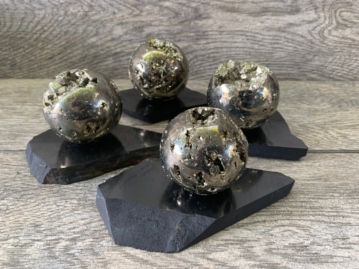 Shungite Sphere Stand, EMF Protection, Grounding Decor