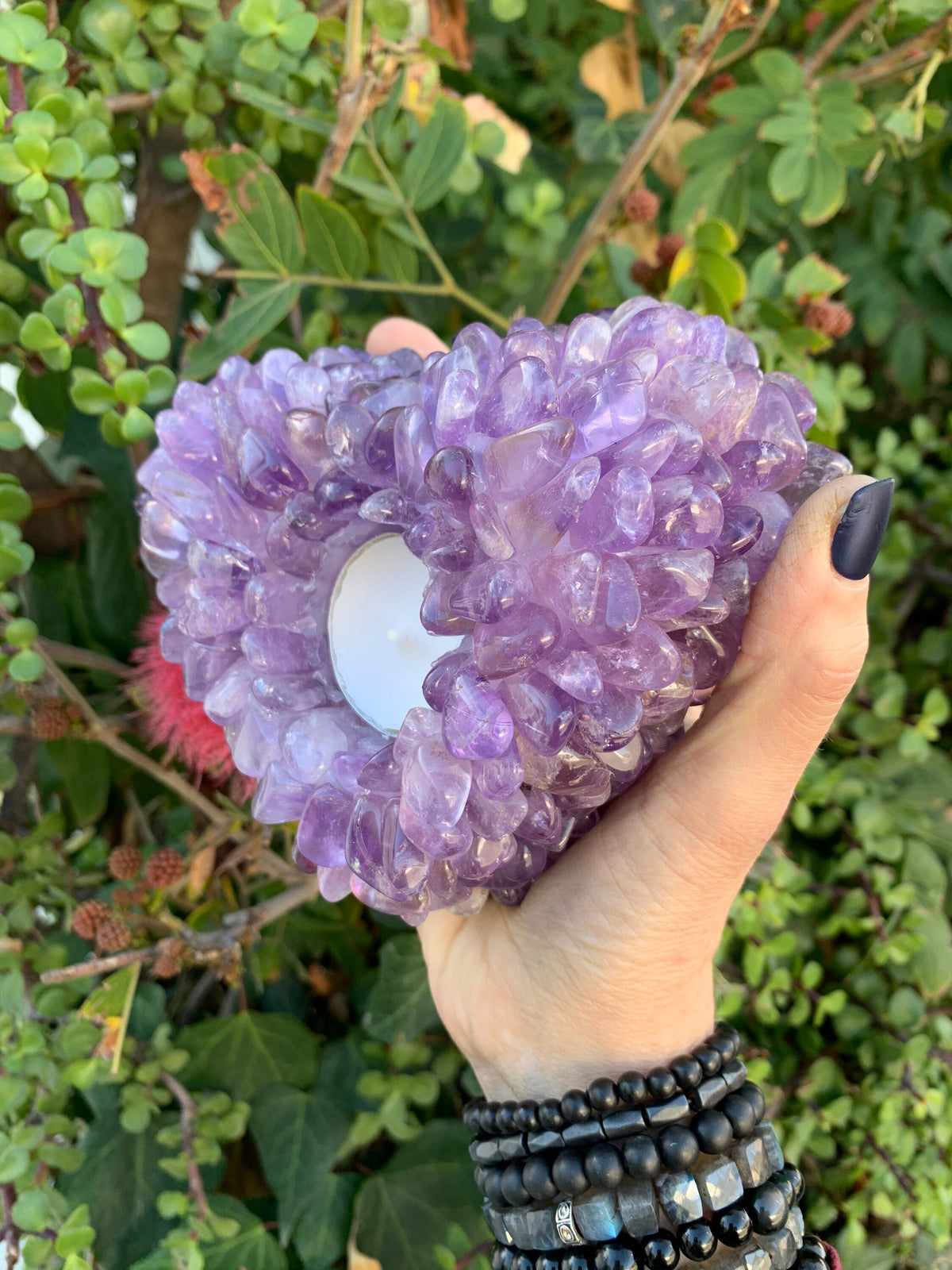 Amethyst Heart Tea Light Holder: Crystal Home Decor