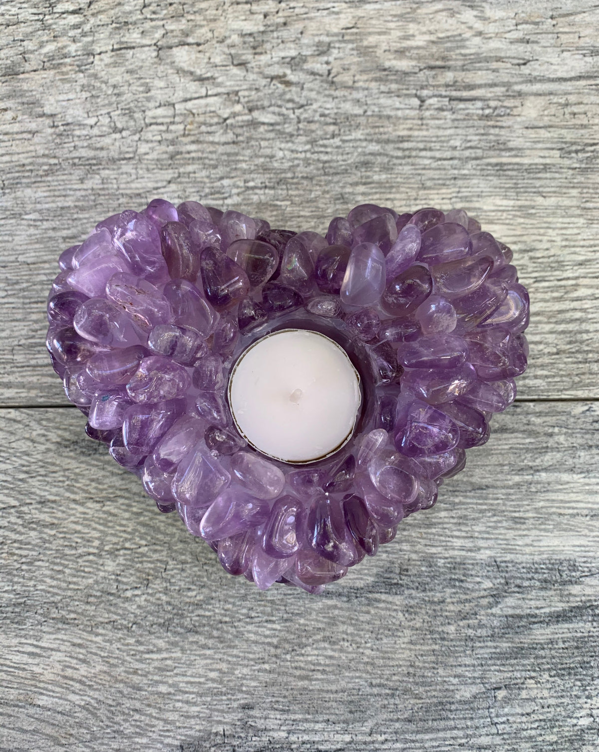Amethyst Heart Tea Light Holder: Crystal Home Decor
