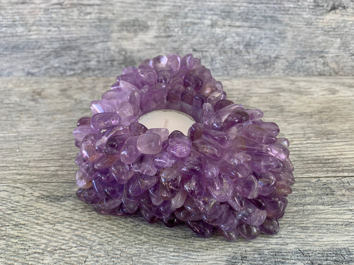 Amethyst Heart Tea Light Holder: Crystal Home Decor